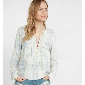 Express plaid lace up shirt